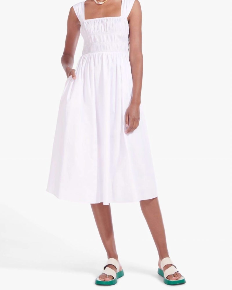 Front of a model wearing a size L Ida Dress in White in White by STAUD. | dia_product_style_image_id:337657